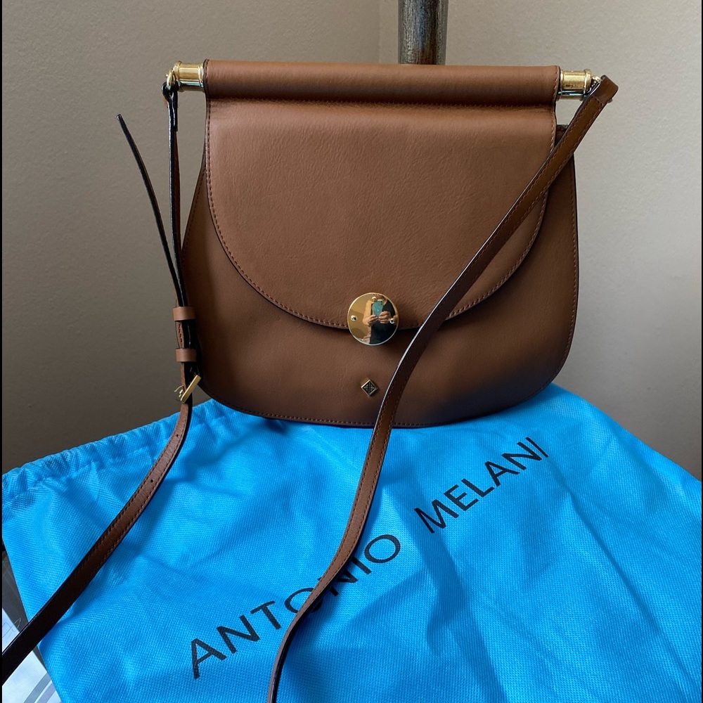 Antonio Melani all leather purse with strap and gold hardware